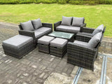 Fimous 9 Seater Dark Grey Mixed High Back Rattan Sofa Set Oblong Coffee Table Garden Furniture Outdoor Patio