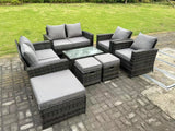 Fimous 9 Seater Dark Grey Mixed High Back Rattan Sofa Set Oblong Coffee Table Garden Furniture Outdoor Patio
