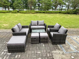 Fimous 9 Seater Dark Grey Mixed High Back Rattan Sofa Set Oblong Coffee Table Garden Furniture Outdoor Patio