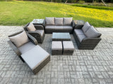 Fimous Patio Garden Furniture Sets Wicker 10 Seater Outdoor Rattan Furniture Sofa Sets with Rectangular Coffee Table Reclining Chair Loveseat Sofa 2 Side Tables 3 Footstools