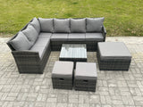 Fimous 9 Seater Outdoor Garden Furniture Set Wicker PE Rattan Corner Sofa Sets with Square Coffee Table 3 Footstools Dark Grey Mixed