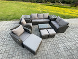 Fimous Patio Garden Furniture Sets Wicker 10 Seater Outdoor Rattan Furniture Sofa Sets with Rectangular Coffee Table Reclining Chair Loveseat Sofa 2 Side Tables 3 Footstools