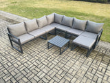 Fimous Outdoor Garden Furniture Patio Lounge Corner Sofa Aluminium Set with Square Coffee Table Big Footstool Dark Grey