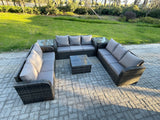 Fimous Rattan Outdoor Furniture Set Patio Garden Sofa Set with 2 Side Table Square Coffee Table Dark Grey Mixed