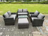 Fimous 7 Seater Dark Grey Mixed High Back Rattan Sofa Set Rectangular Coffee Table Garden Furniture Outdoor Patio