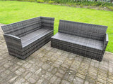 Fimous High Back Dark Mixed Grey Rattan Corner Sofa Set Outdoor Furniture Rectangular Dining Table 3 Small Footstools 9 Seater