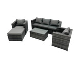 Fimous 6 Seats Rattan Sofa Set Oblong Coffee Table Chair Set Outdoor Garden Furniture In Dark Grey