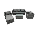 Fimous 6 Seats Rattan Sofa Set Oblong Coffee Table Chair Set Outdoor Garden Furniture In Dark Grey