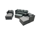 Fimous Rattan Garden Furniture Dining Set 7 seater Patio Coffee Table Sofa Set with 2 Armchair 2 Big Footstools Dark Grey Mixed