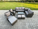 Fimous Patio Garden Furniture Sets Wicker 10 Seater Outdoor Rattan Furniture Sofa Sets with Rectangular Coffee Table Reclining Chair Loveseat Sofa Side Table 3 Footstools