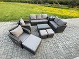 Fimous Patio Garden Furniture Sets Wicker 10 Seater Outdoor Rattan Furniture Sofa Sets with Rectangular Coffee Table Reclining Chair Loveseat Sofa Side Table 3 Footstools