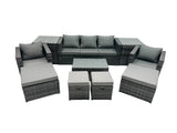 Fimous Outdoor Coffee Table Sofa Armchair Set with 2 Side Tables 2 Big Stools 2 Small Footstools Garden Furniture Set Dark Grey Mixed