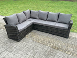 Fimous 8 Seater?Outdoor High Back Rattan Adjustable Rising Lifting Dining Table Corner Sofa Set Garden Furniture Set Dark Grey Mixed Left Hand