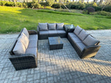 Fimous Patio Garden Furniture Sets Wicker 9 Seater Outdoor Rattan Furniture Sofa Sets with Square Coffee Table Side Table