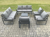 Fimous Aluminium Outdoor Garden Furniture Set Patio Lounge Sofa with Square Coffee Table 3 Armchairs Dark Grey