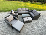Fimous Patio Garden Furniture Sets Wicker 10 Seater Outdoor Rattan Furniture Sofa Sets with Rectangular Coffee Table Reclining Chair Loveseat Sofa 3 Footstools