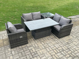 Fimous Rattan Furniture Garden Dining Set Outdoor Height Adjustable Rising lifting Table Love Sofa Chair With Side Table