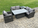 Fimous Rattan Furniture Garden Dining Set Outdoor Height Adjustable Rising lifting Table Love Sofa Chair With Side Table