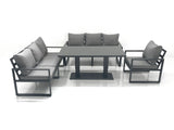 Fimous Outdoor Garden Furniture Set Aluminium Lounge Sofa Adjustable Rising Lifting Dining Table Sets Dark Grey