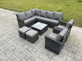 Fimous 10 Seater Outdoor Garden Furniture Set Wicker PE Rattan Corner Sofa Set with Square Coffee Table 2 Small Footstools 2 Armchairs Dark Grey Mixed