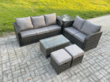 Fimous 7 Seater Rattan Wicker Garden Furniture Patio Conservatory Sofa Set with Rectangular Coffee Table 3 Seater Sofa Love Sofa 2 Small Footstools Side Table