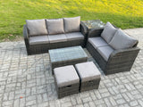 Fimous 7 Seater Rattan Wicker Garden Furniture Patio Conservatory Sofa Set with Rectangular Coffee Table 3 Seater Sofa Love Sofa 2 Small Footstools Side Table