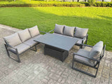 Fimous Aluminium Garden Furniture Sets,7 Seater Outdoor Sofa Dining Set with Adjustable Rising Lifting Dining Table Cushions for Yard,Poolside, Patio, Dark Grey