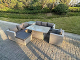 Fimous Rattan Garden Funiture Set Adjustable Rising Lifting Table Sofa Dining Set Side Coffee Tea Table Chair Footstool