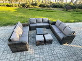 Fimous 11 Seater Rattan Outdoor Furniture Set Patio Garden Sofa Set with Square Coffee Table 3 Seater Sofa Dark Grey Mixed