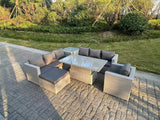 Fimous Rattan Garden Funiture Set Adjustable Rising Lifting Table Sofa Dining Set Side Coffee Tea Table Chair Footstool