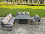 Fimous Aluminium Garden Furniture Sets,7 Seater Outdoor Sofa Dining Set with Adjustable Rising Lifting Dining Table Cushions for Yard,Poolside, Patio, Dark Grey