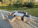 Fimous Rattan Garden Funiture Set Adjustable Rising Lifting Table Sofa Dining Set Side Coffee Tea Table Chair Footstool
