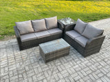 Fimous 5 Seater Rattan Wicker Garden Furniture Patio Conservatory Sofa Set with Rectangular Coffee Table 3 Seater Sofa Love Sofa Side Table