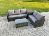 Fimous 5 Seater Rattan Wicker Garden Furniture Patio Conservatory Sofa Set with Rectangular Coffee Table 3 Seater Sofa Love Sofa Side Table