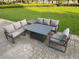 Fimous Aluminium Garden Furniture Sets,7 Seater Outdoor Sofa Dining Set with Adjustable Rising Lifting Dining Table Side Table Cushions for Yard,Poolside, Patio, Dark Grey