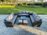Fimous Rattan Outdoor Furniture Set Patio Garden Sofa Set with Side Table Square Coffee Table 3 Seater Sofa Dark Grey Mixed