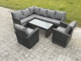 Fimous 8 Seater Outdoor Rattan Garden Furniture Set Corner Sofa Oblong Coffee Table Sets with Patio 2 Armchairs Dark Grey Mixed