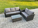 Fimous 5 Seater Rattan Wicker Garden Furniture Patio Conservatory Sofa Set with Rectangular Coffee Table 3 Seater Sofa Love Sofa