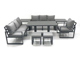Fimous Outdoor Garden Furniture Set Aluminium Lounge Sofa Adjustable Rising Lifting Dining Table Sets with 2 Small Footstools 2 Side Tables Dark Grey