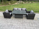 Fimous 5 Seater Wicker Rattan Garden Furniture Rising Table Sets Dark Grey Mix