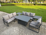 Fimous Aluminium Garden Furniture Sets,7 Seater Outdoor Sofa Dining Set with Adjustable Rising Lifting Dining Table 2 Side Tables Cushions for Yard,Poolside, Patio, Dark Grey