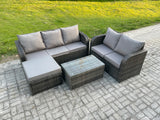 Fimous 6 Seater Rattan Wicker Garden Furniture Patio Conservatory Sofa Set with Rectangular Coffee Table 3 Seater Sofa Love Sofa Big Footstool