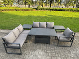 Fimous Aluminium Garden Furniture Sets,7 Seater Outdoor Sofa Dining Set with Adjustable Rising Lifting Dining Table 2 Side Tables Cushions for Yard,Poolside, Patio, Dark Grey