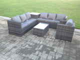 Fimous Grey Rattan Sofa Outdoor Garden Furniture Rectangular Coffee Table Set Patio With Cushions With Chair