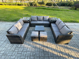 Fimous 11 Seater Rattan Outdoor Furniture Set Patio Garden Sofa Set with Square Coffee Table 3 Seater Sofa 2 Small Footstools 2 Side Tables Dark Grey Mixed