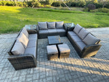 Fimous 11 Seater Rattan Outdoor Furniture Set Patio Garden Sofa Set with Square Coffee Table 3 Seater Sofa 2 Small Footstools 2 Side Tables Dark Grey Mixed