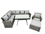Fimous 8 Seater High Back Rattan Garden Furniture Set Corner Sofa With Oblong Dining Table Footstool With Arm Chair