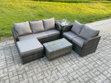 Fimous 6 Seater Rattan Wicker Garden Furniture Patio Conservatory Sofa Set with Rectangular Coffee Table 3 Seater Sofa Love Sofa Big Footstool Side Table