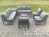 Fimous Aluminium Outdoor Garden Furniture Set Patio Lounge Sofa with Square Coffee Table 3 Armchairs Side Table Dark Grey