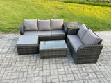 Fimous 6 Seater Rattan Wicker Garden Furniture Patio Conservatory Sofa Set with Rectangular Coffee Table 3 Seater Sofa Love Sofa Big Footstool Side Table